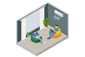 Isometric room with young people, a Technology Illustration by Golden Sikorka