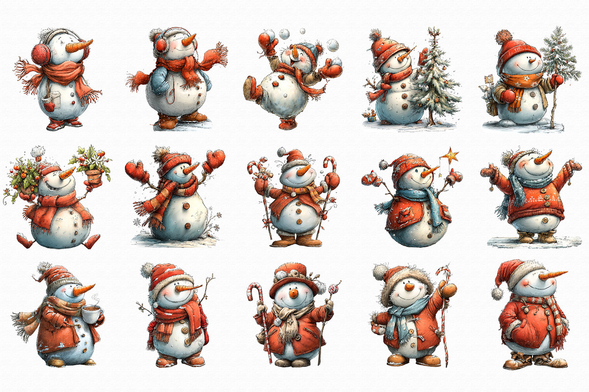 Red Christmas Snowman Clipart, an Illustration by Libby Wishes (Photo 2 of 7)