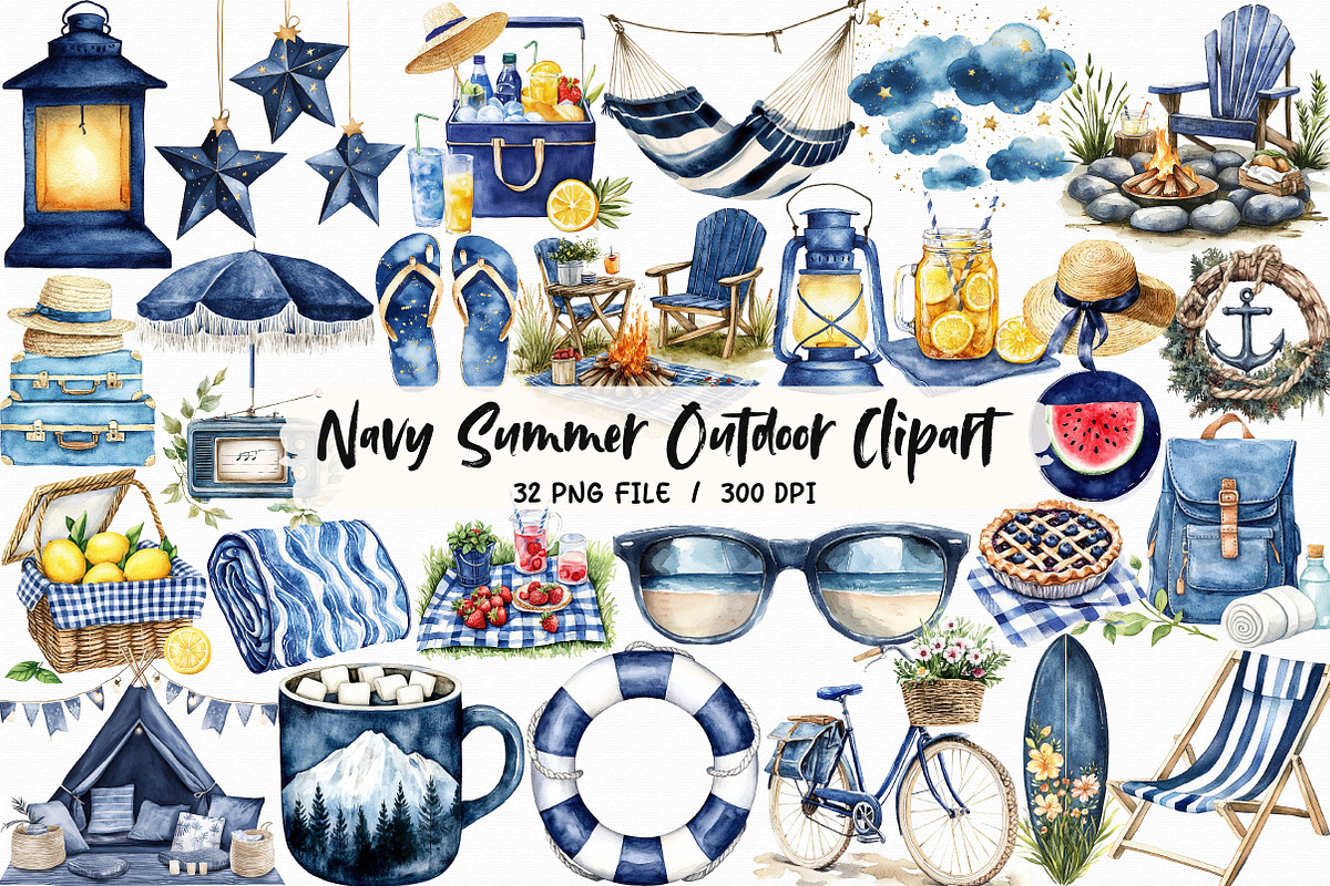 Navy Summer Outdoor Watercolor Clipa, an Illustration by Libby Wishes (Photo 1 of 7)