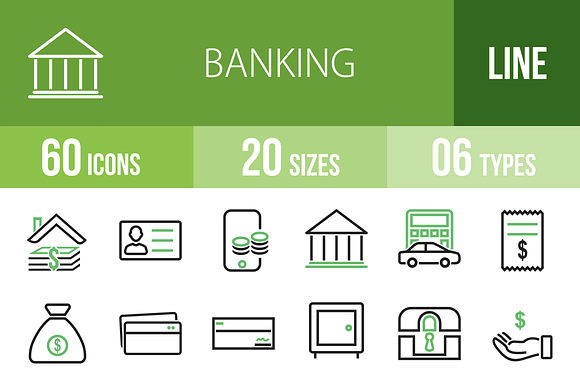 60 Banking Line Green & Black Icons preview 4