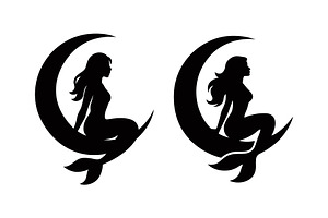 Mermaids sitting on a moon, a Person Illustration by Pixes