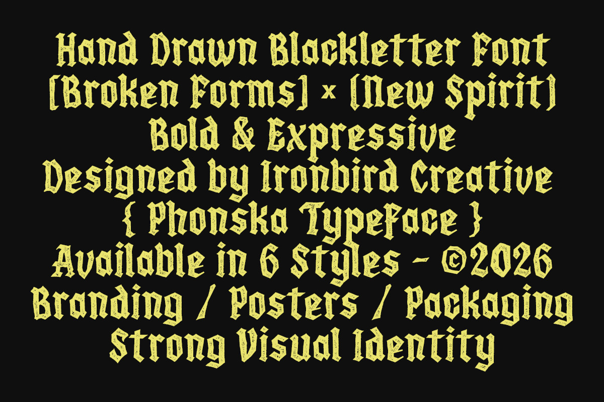 Phonska Font Pack & Extras!, a Blackletter Font by IronbirdCreative (Photo 8 of 8)
