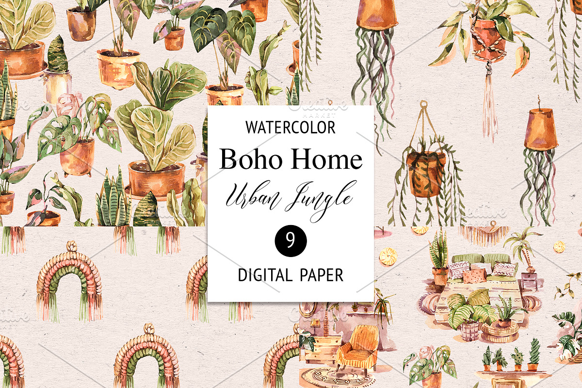 Watercolor Urban Jungle Decor, a Decorative Illustration by Belusuab (Photo 6 of 10)
