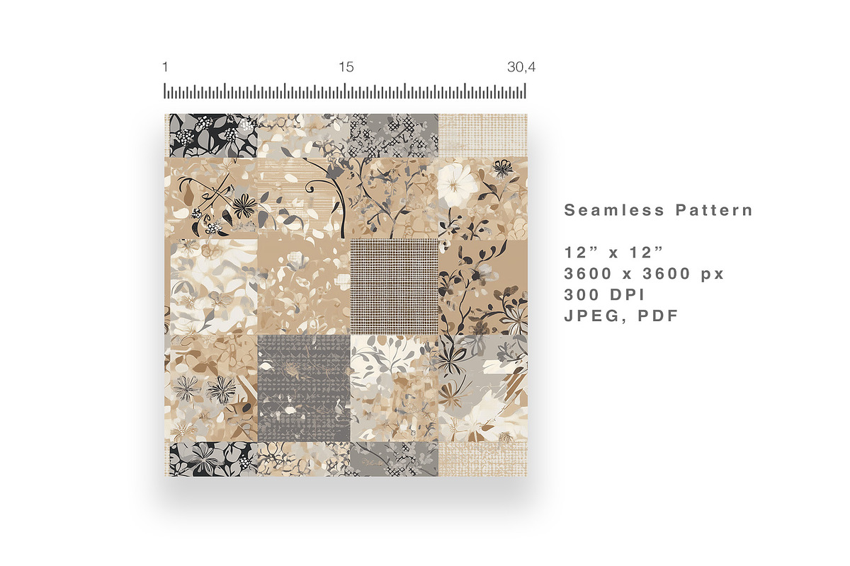 6 Seamless Patterns:patchwork floral, a Pattern Graphic by StudioCitra (Photo 6 of 9)