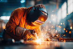Welder in Action with Sparks Flying, an Industrial Photo by AlyaAnd