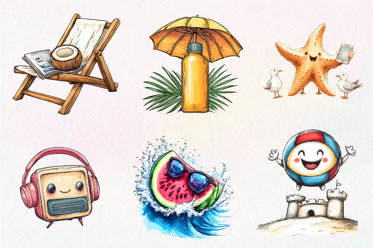 Quirky Summer Beach Day Clipart, an Illustration by CreationArt (Photo 4 of 9)