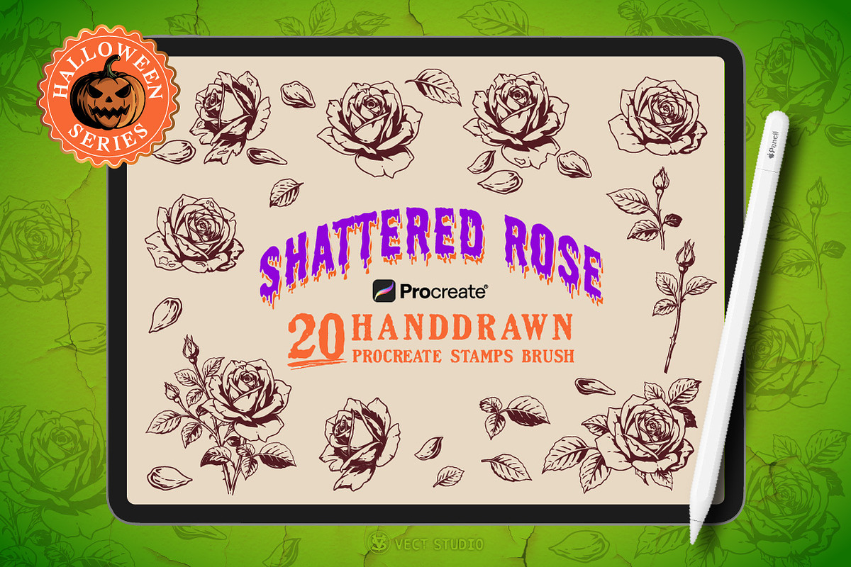 20 Halloween Rose Stamp Brushes, a Brush Add-On by vectstudio (Photo 1 of 10)