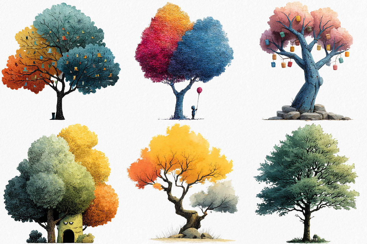 Watercolor Quirky Tree Clipart, an Illustration by Canvas Craft (Photo 3 of 8)