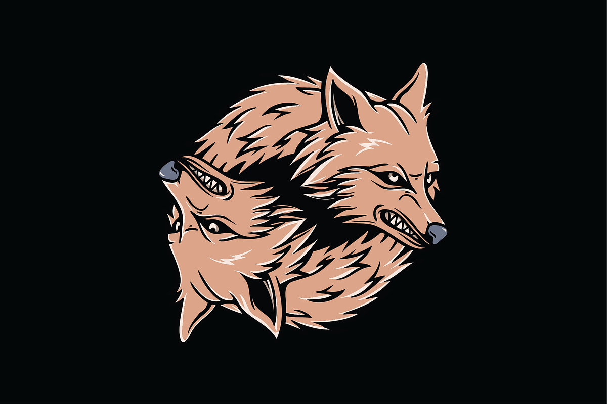 Dual Wolf Head Tattoo Design, an Object Illustration by nomlimo.com (Photo 1 of 3)