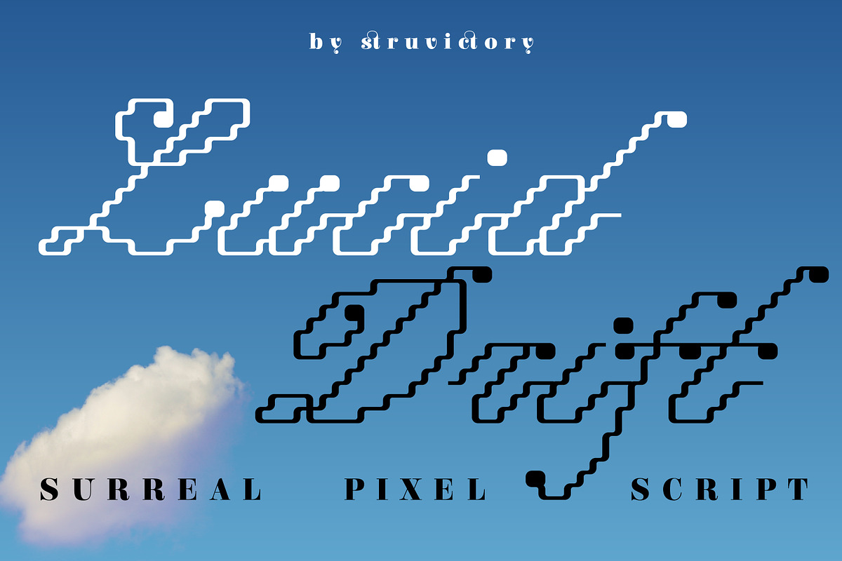 Lucid Drift Pixel Surreal Script, a Script Font by Struvictory.art (Photo 1 of 9)