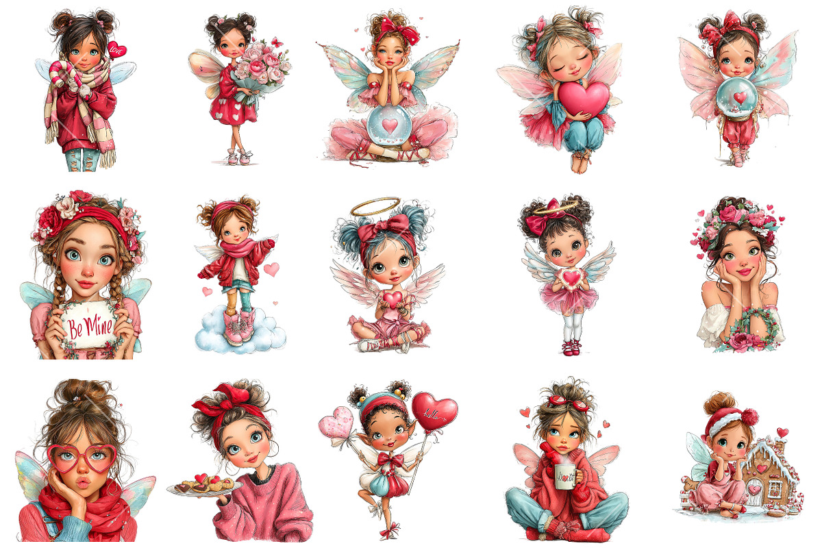 Whimsical Valentine Fairy Clipart, an Illustration by OK Design (Photo 3 of 6)