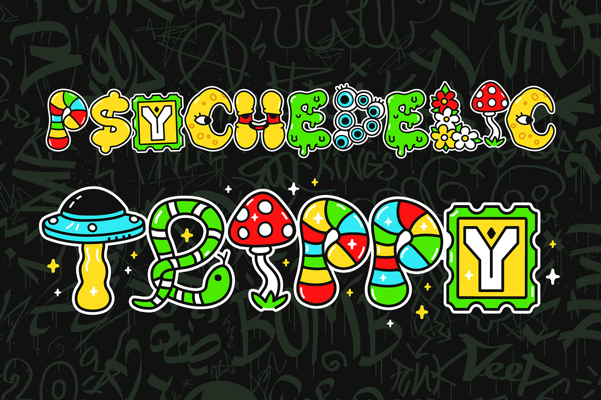 Psychedelic Alphabet Vector Set, a Decorative Illustration by Slavko Kahovsky (Photo 3 of 5)
