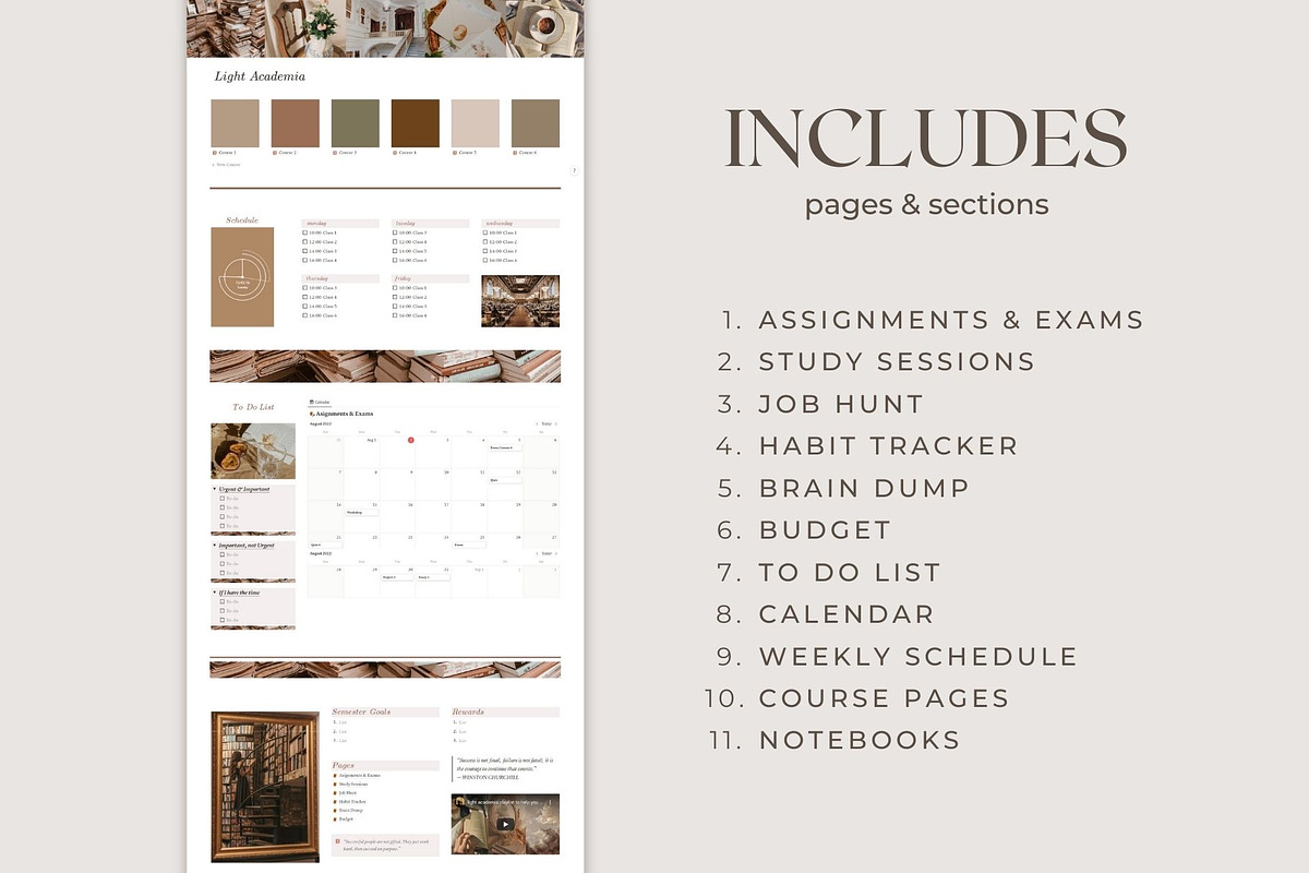 Notion Template Light Academia, a Templates & Theme by AestheticOrganizer (Photo 2 of 9)