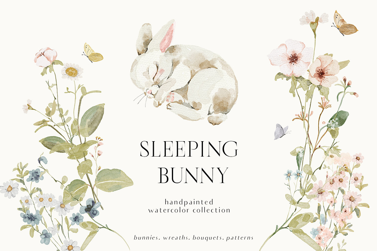 Watercolor Bunny & Wildflowers  set, a Decorative Illustration by Grace Noboa Illustrations (Photo 1 of 11)