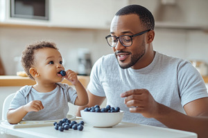 Dad and kid love blueberries, a Photo by Beautiful things