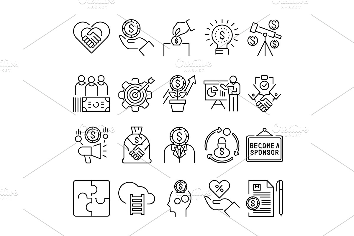 Sponsorship line icons set. Business, a Finance Illustration by Backwoods_studio