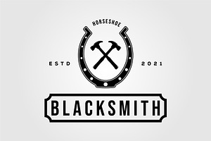 horseshoe hammer and blacksmith logo, an Object Illustration by Rizkaarishandy_shop