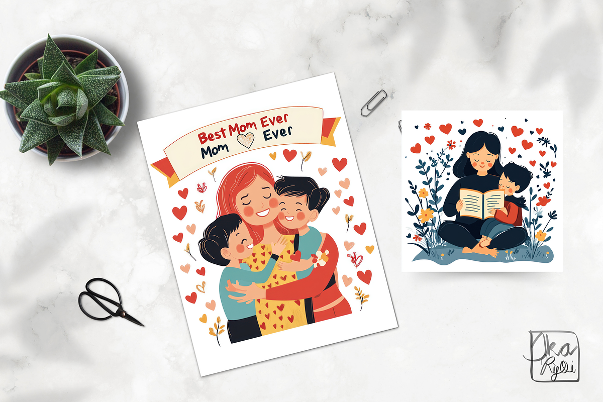 Mother & Kids with Pets Clipart Set, a Graphic by ikarifq shop (Photo 3 of 4)