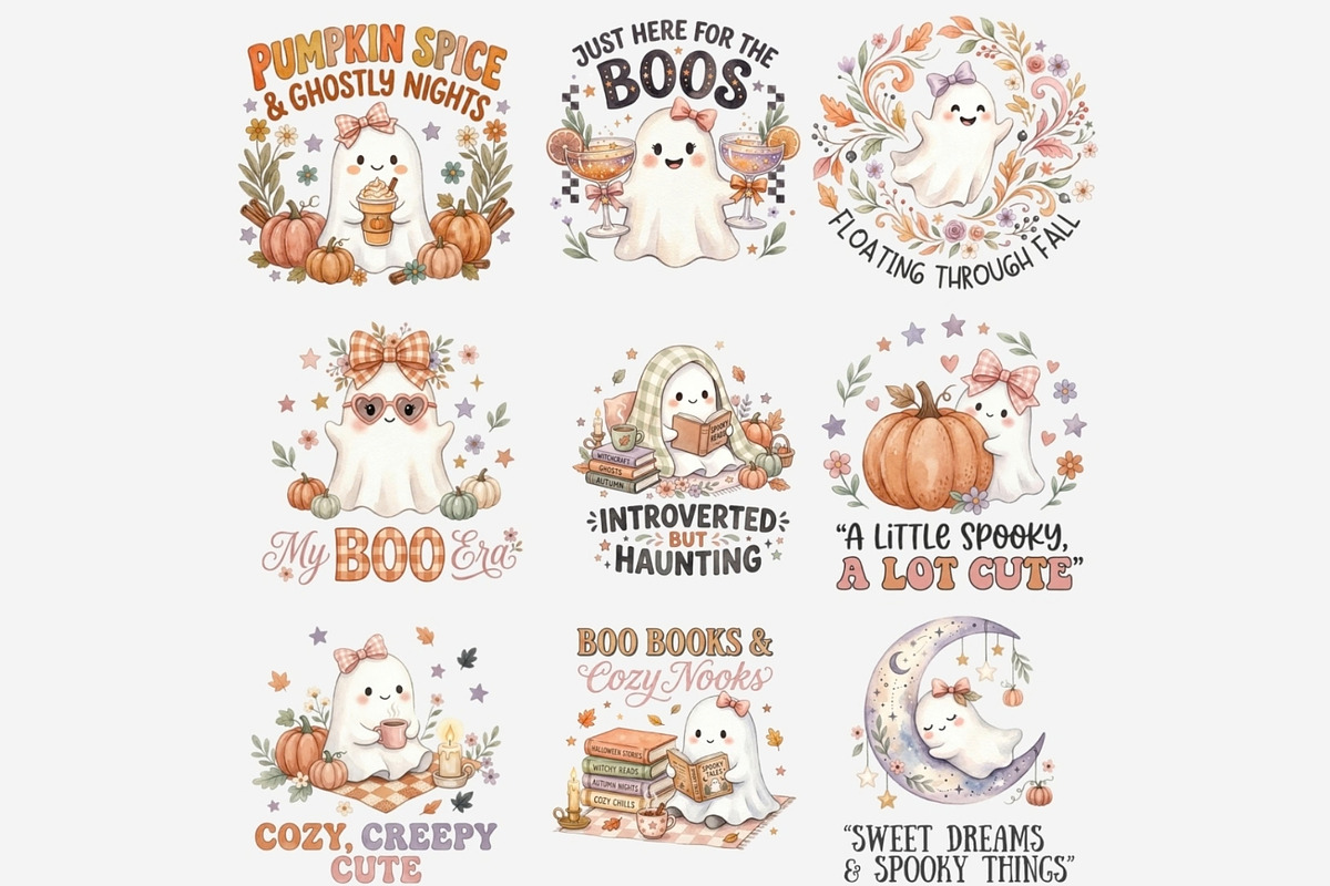 Cute Halloween Ghost Quotes Clipart, a Seasonal Illustration by Tanya Kart (Photo 7 of 11)