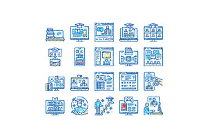online learning platform web icons, an Object Illustration by pikepicture