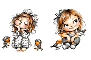 Whimsical Cute girl clipart, an Illustration by DreamArtGraphic (Thumbnail 6 of 6)
