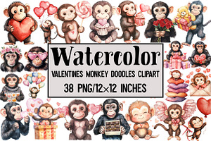 Valentines Monkey Doodles Clipart, an Illustration by Design Market
