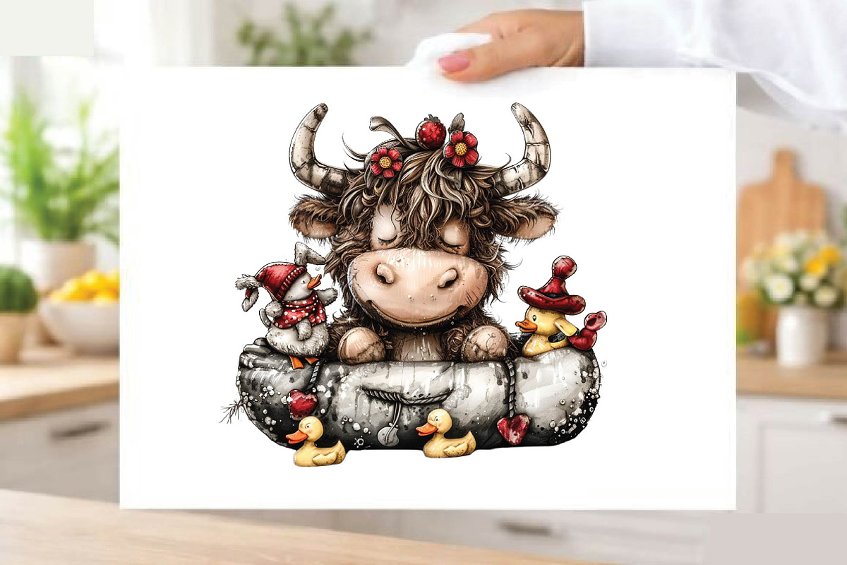 Whimsical Pool Day Highland Cow Clip, an Illustration by SVGArt (Photo 6 of 9)