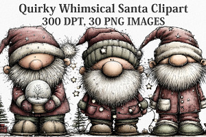 Quirky Whimsical Santa Clipart, an Illustration by Canvas Craft