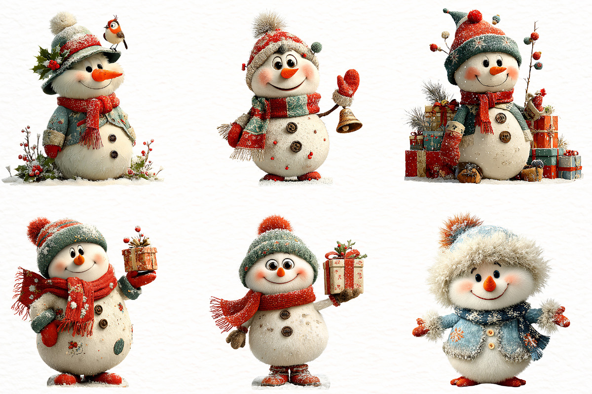 Whimsical Christmas Snowman Clipart, a Seasonal Illustration by Designworld (Photo 2 of 9)