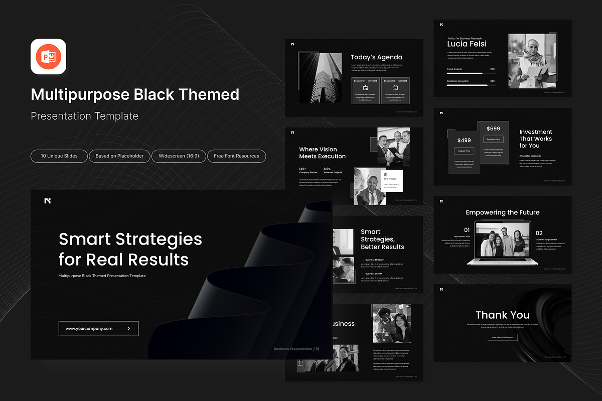 Multipurpose Black Themed PPT, a Presentation Template by Antstheme (Photo 1 of 2)