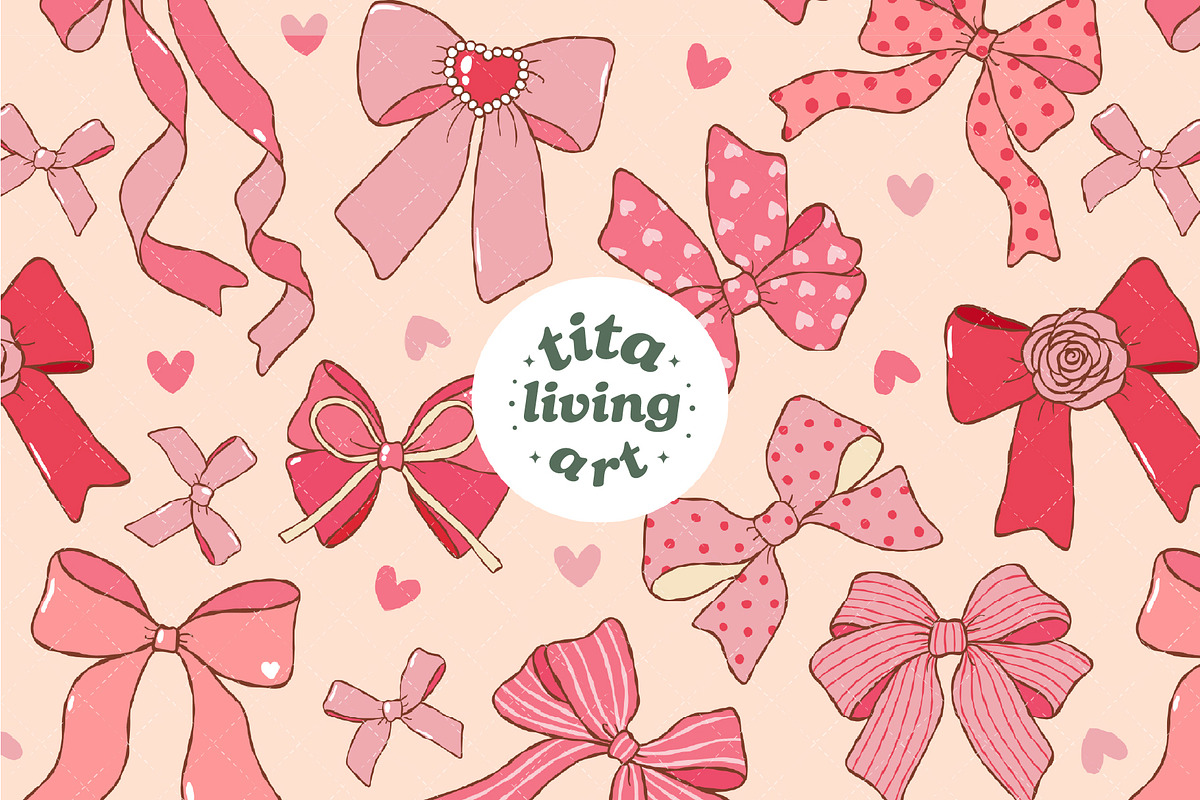 Coquette Valentine Bows Seamless, a Decorative Illustration by TitaLivingArt (Photo 2 of 11)