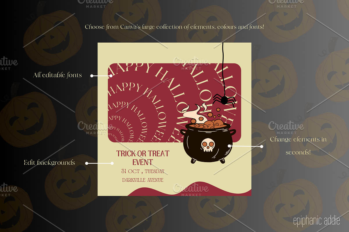 Retro Halloween Insta posts template, a Social Media Template by Epiphanic Addie (Photo 2 of 5)