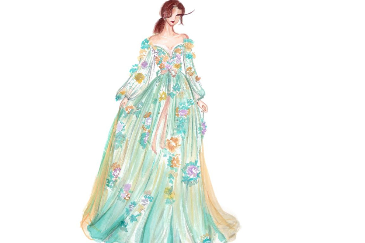 Flower pastel gown dress fashion, a Person Illustration by tranyenhanu (Photo 1 of 3)