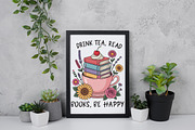 Drink Tea Read Books Be Happy Png, an Illustration by Daily.Designs (Thumbnail 4 of 5)