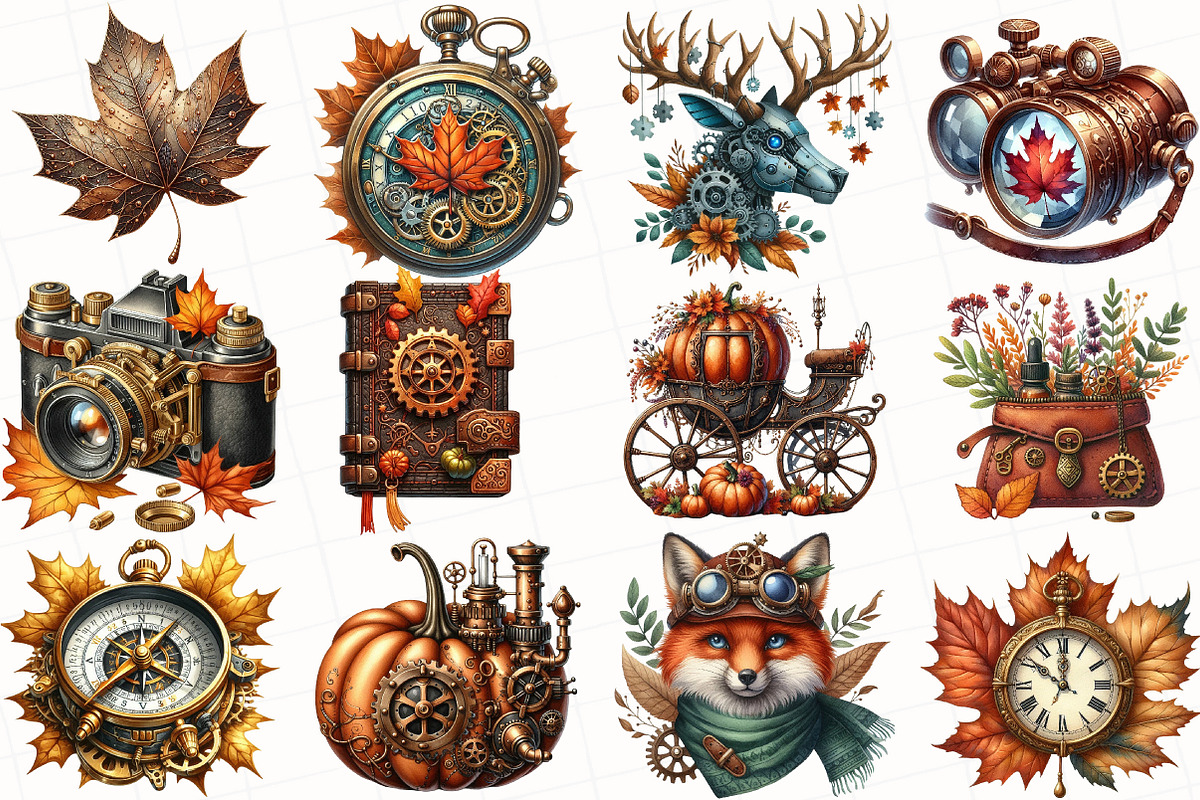 Steampunk Autumn Clipart, an Illustration by OK Design (Photo 5 of 5)