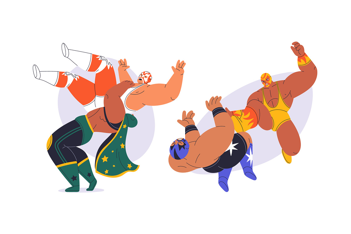 Luchadores, Mexican wrestlers set, a Sport Illustration by Good Studio (Photo 4 of 4)