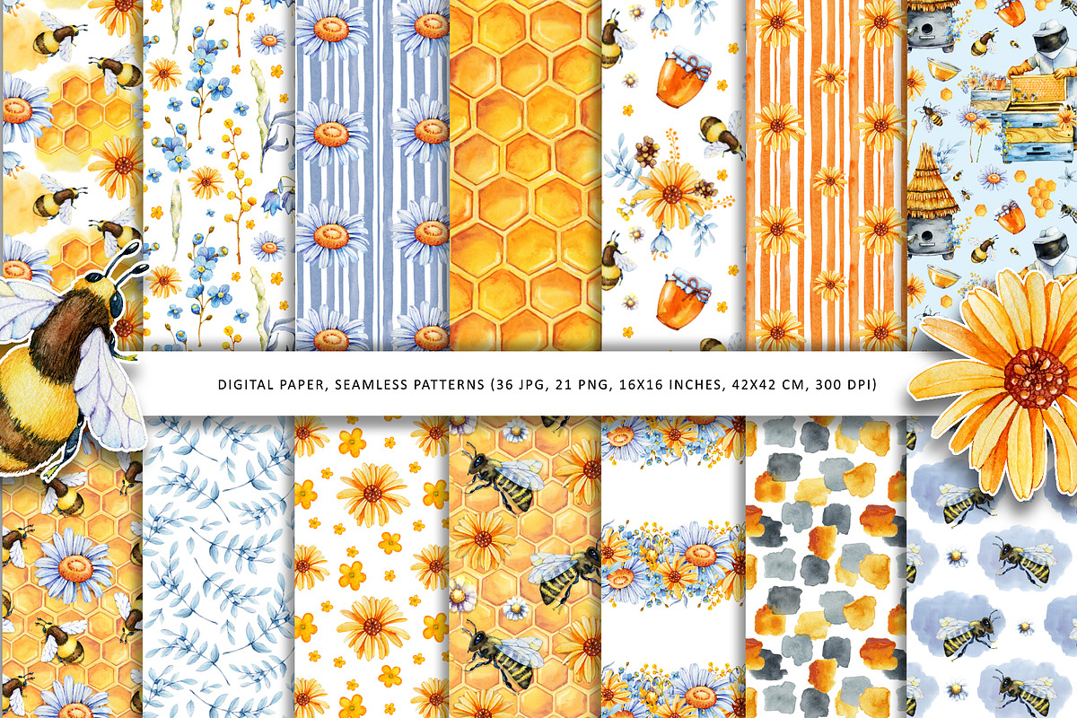 Flower honey watercolor clipart, a Food Illustration by Artmanata (Photo 5 of 17)
