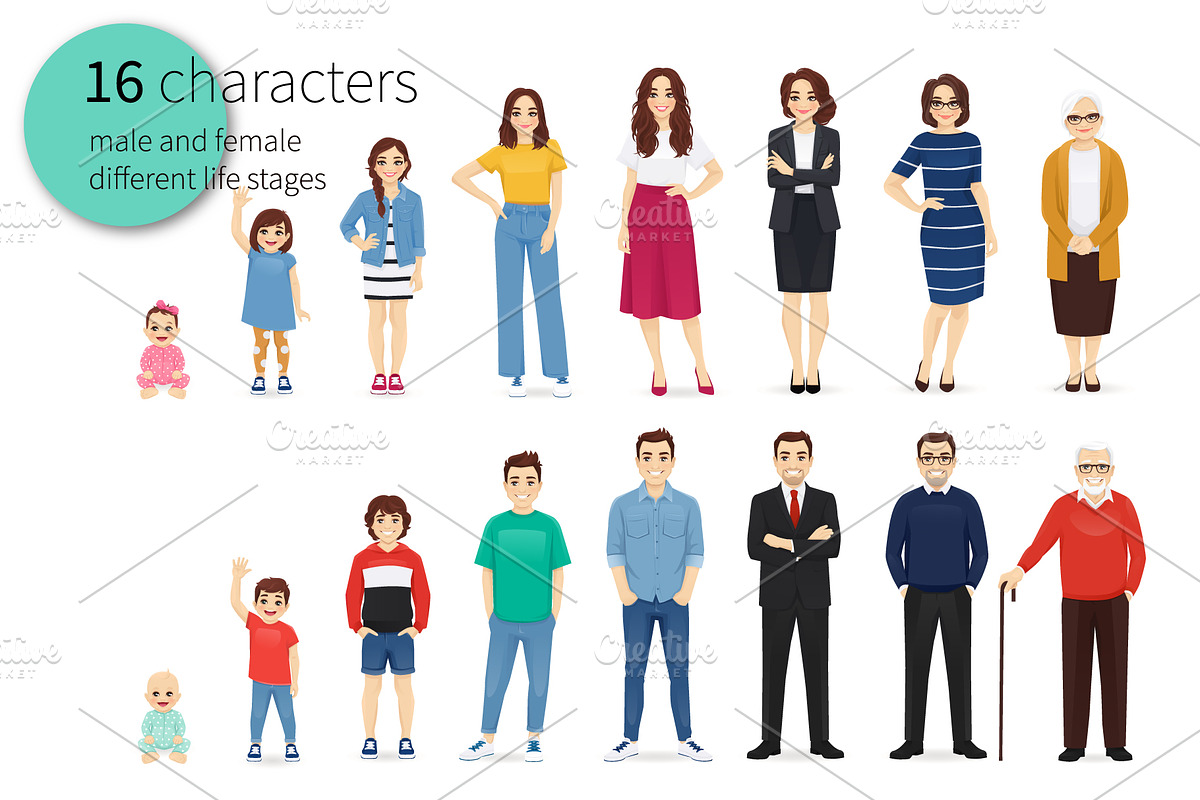 Vector life stages characters, an Education Illustration by Volha Hlinskaya (Photo 1 of 2)