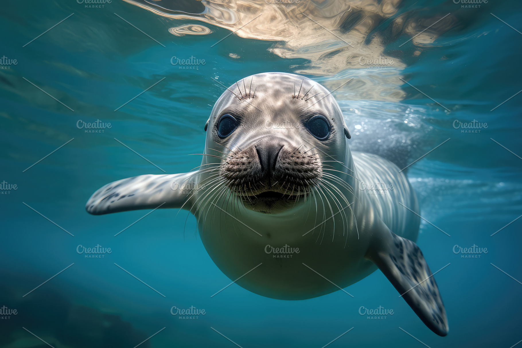 seal gracefully swimming in crystal-, a Photo by SaroStock