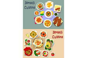 Israeli Cuisine Shabbat Dinner Icon Set Design