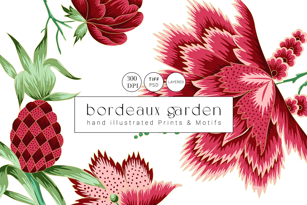 Bordeaux Garden Vintage Floral Print, a Pattern Graphic by Pink Linen (Photo 1 of 13)