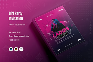 Girl Party Invitation, an Invitation Template by Fannan Studio