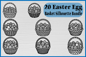20 Easter Egg Basket Silhouette Set, a Decorative Illustration by Artivon