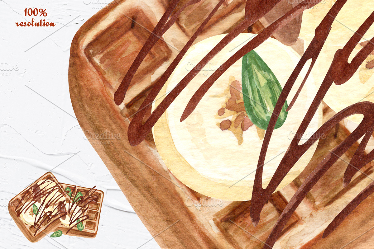 Waffles Watercolor Clipart, a Food Illustration by BarvArt