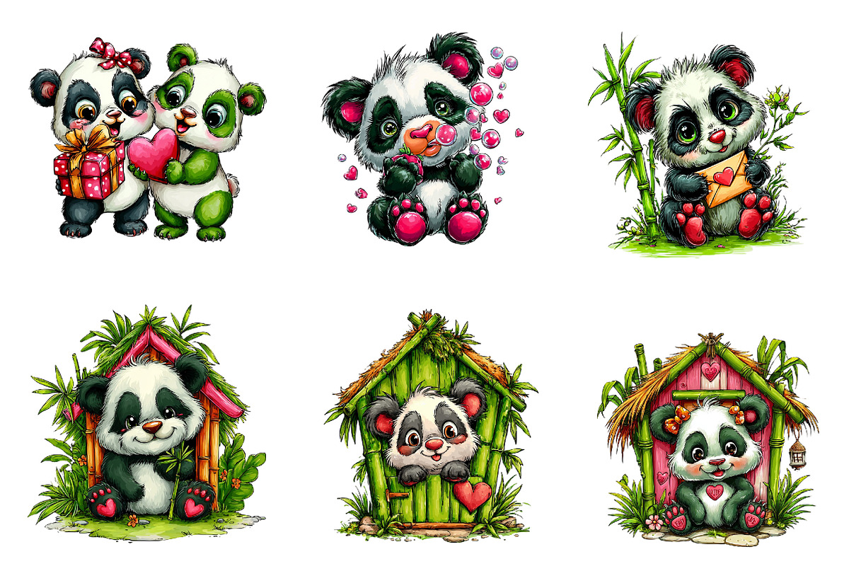 Valentine Panda Clipart, an Illustration by CreationArt (Photo 5 of 7)