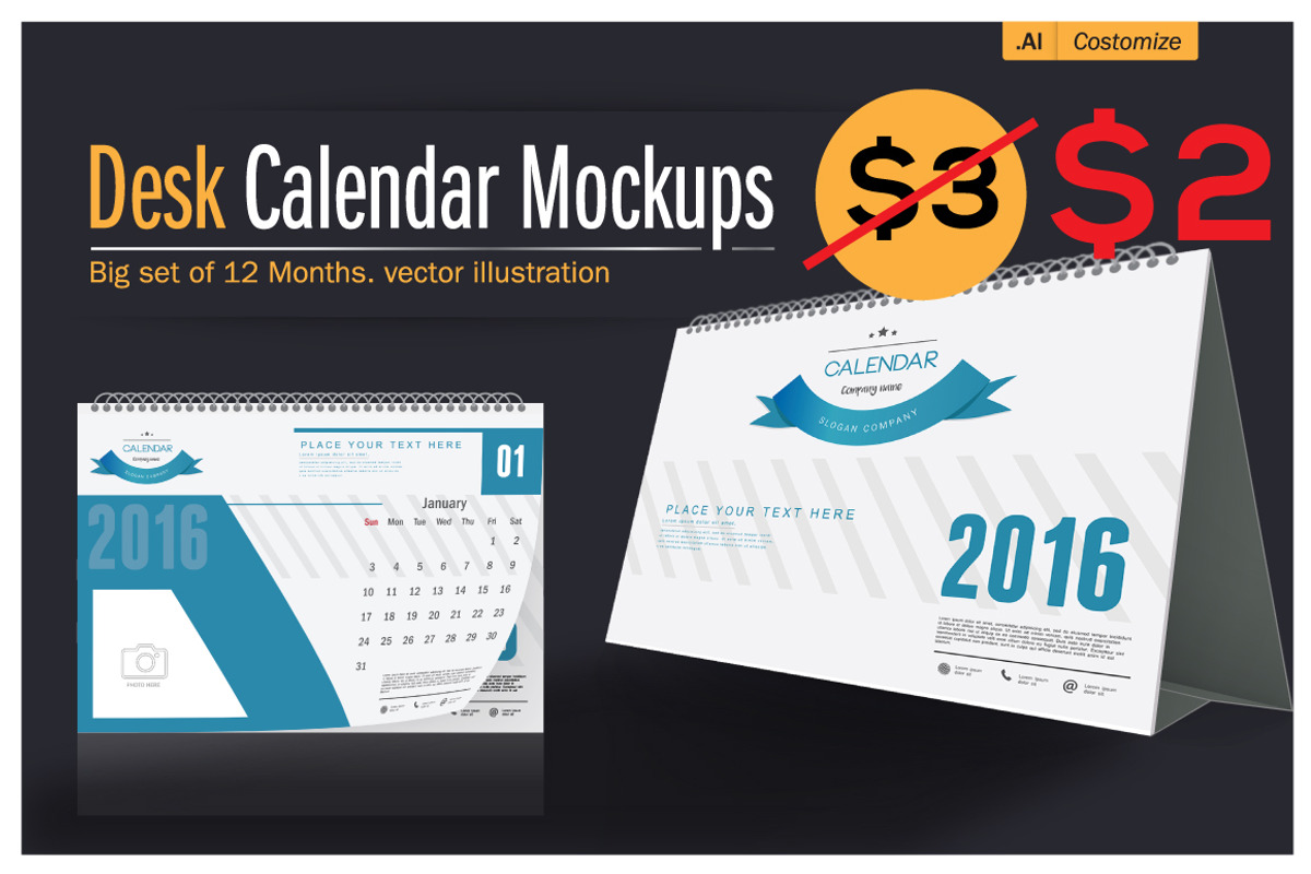 Desk Calendar 2016 Mockups, a Print Template by The Sakeet (Photo 1 of 5)
