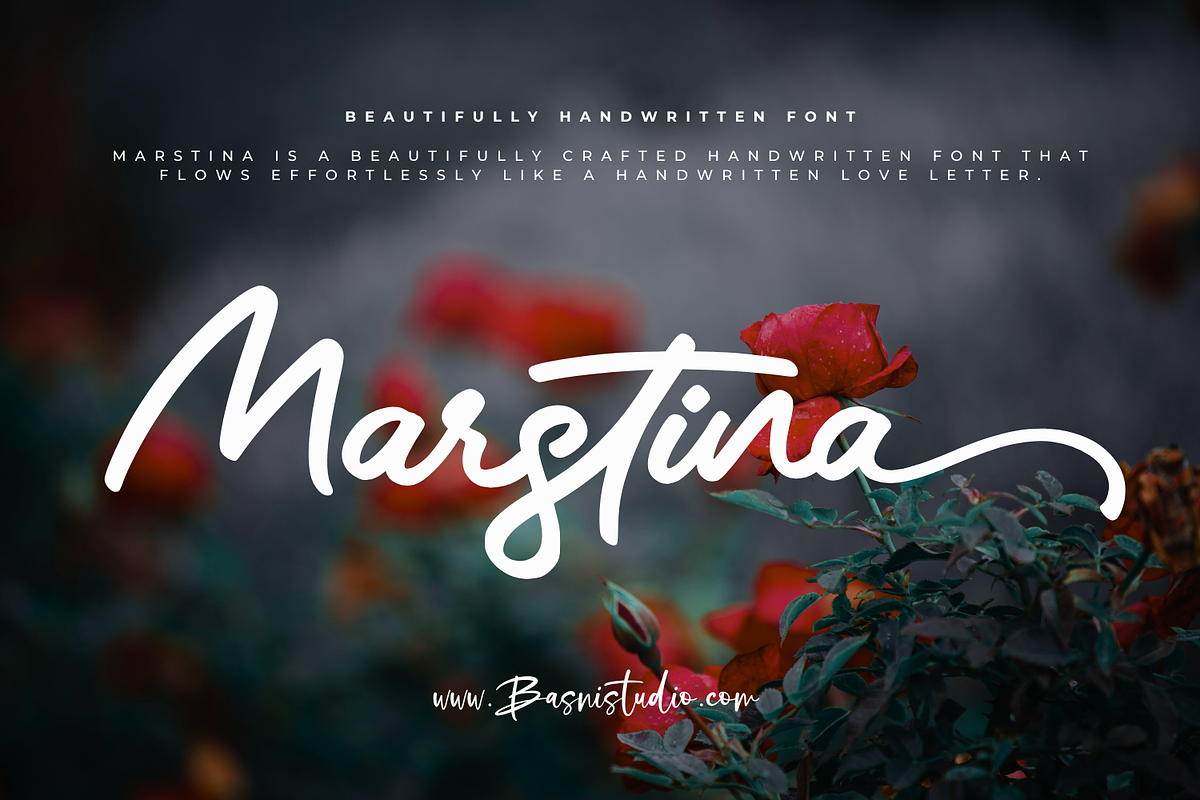 Marstina Handwritten Font, a Handwritten Font by Basnistudio (Photo 1 of 14)