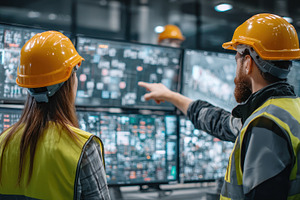 Engineers reviewing data on large sc, a Photo by Pixeness Studio