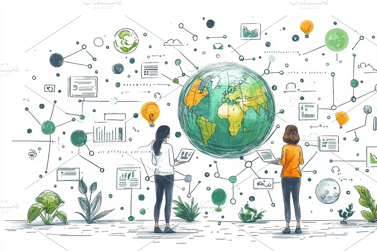 Global network connection concept with diverse individuals using technology, an Illustration by AS photostudio