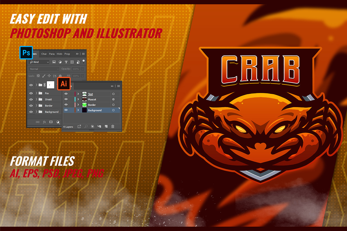 Crab - Mascot Esport Logo Template, a Branding & Logo Template by FNR Graphics (Photo 2 of 5)